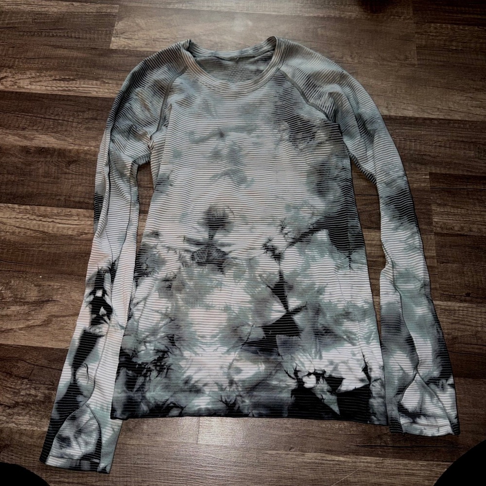 Lululemon Swiftly Tech LS 2.0 Marble Tie Dye Grey Black Mesh Venting Shirt